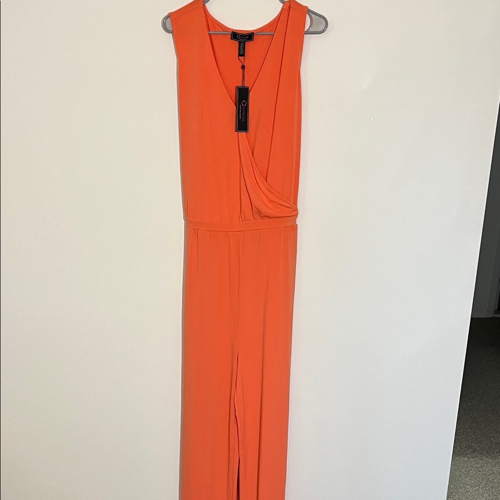 CHRISTIAN SIRIANO Sleeveless Orange Wrap-Front Jumpsuit